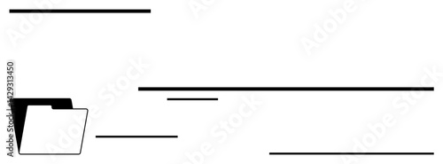 Black folder icon beside parallel horizontal lines signifying minimalism, organization, and systematic categorization. Ideal for documents, productivity, management, workflow, filing, data