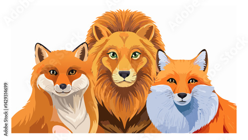 Vectorized animal portraits (fox, lion, owl)
