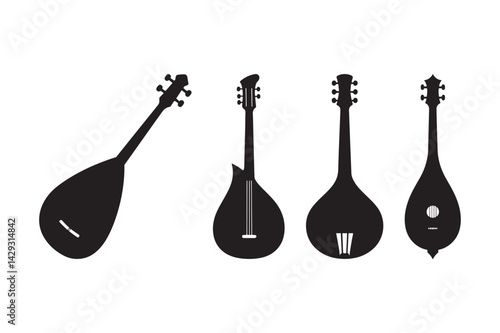 Traditional String Instruments Silhouette Set Ethnic Music Vector Illustration