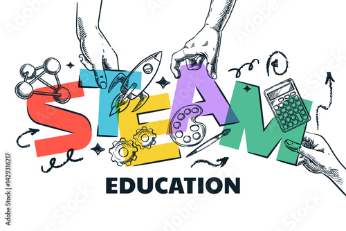 STEAM school education concept. Vector illustration of science, technology, engineering, art, mathematic learning