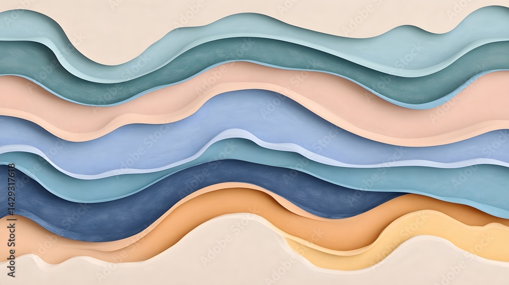 Fototapeta premium Abstract Layered Waves, Pastel Color Palette Design