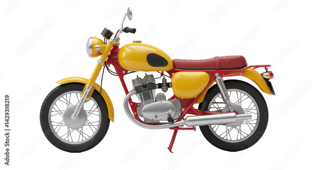 Fototapeta premium Isolated Cartoon Motorcycle with Yellow Tank and Red Accents