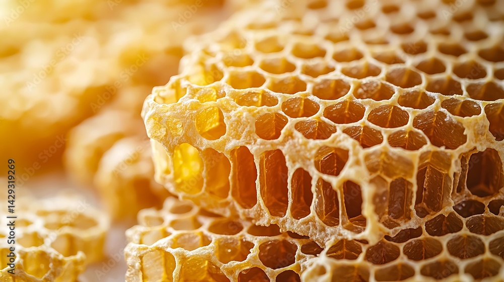Honeycomb close-up, natural golden honeycombs Honeycomb close-up, natural golden honeycombs