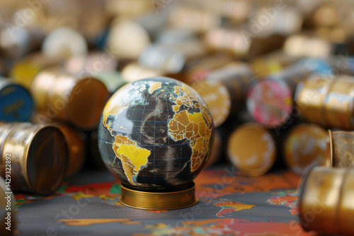 Global Impact of Fuel Prices Illustrated by Globe and Oil Barrels for Economic Analysis