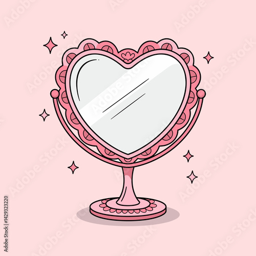 Heart-Shaped Vanity Mirror in Vintage Pink Style