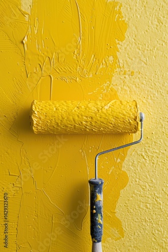 Obraz na płótnie Vibrant Yellow Paint Roller Adding Warmth to Indoor Wall Decoration Project w salonie