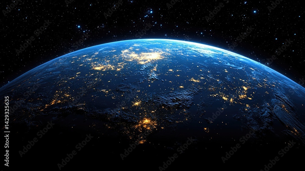 Fototapeta premium Earth at Night: Global City Lights and Starry Sky