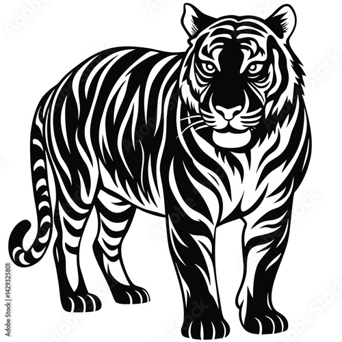 Majestic Tiger Black and White Tribal Wildlife Design