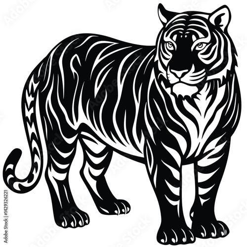 Majestic Tiger Black and White Tribal Wildlife Design