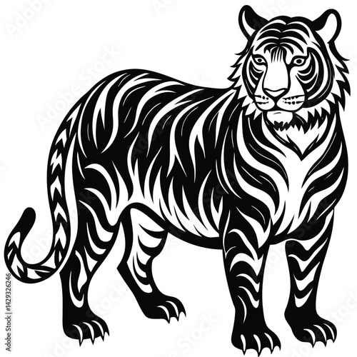 Majestic Tiger Black and White Tribal Wildlife Design