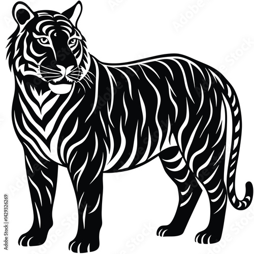 Majestic Tiger Black and White Tribal Wildlife Design