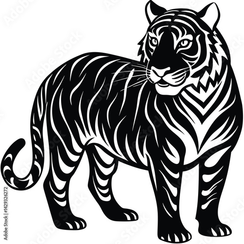 Majestic Tiger Black and White Tribal Wildlife Design