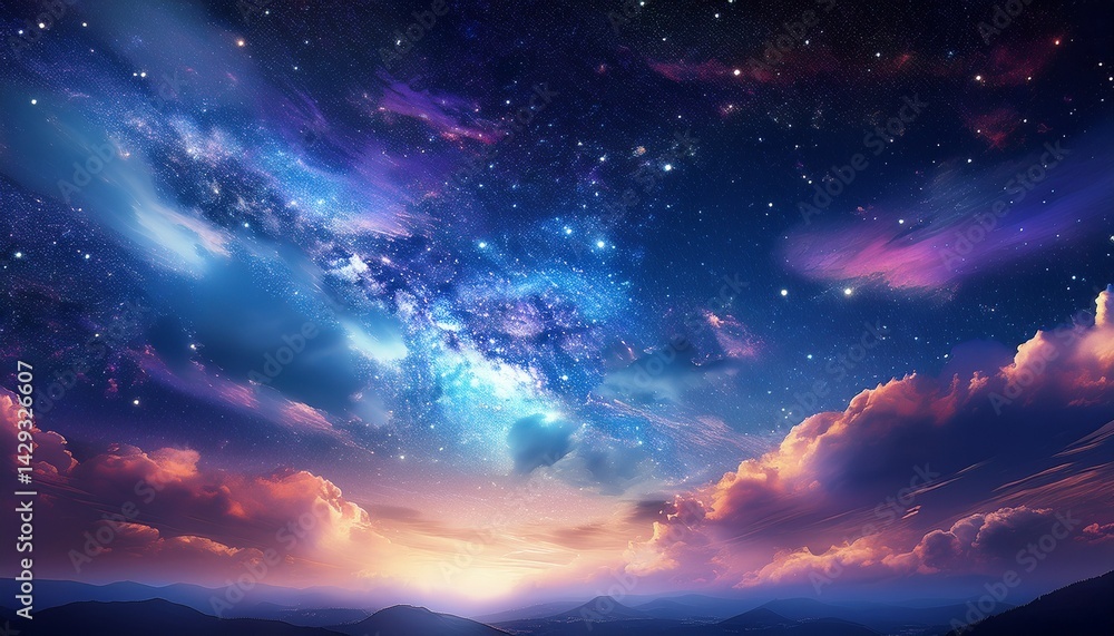 Obraz premium ethereal night sky filled with glowing clouds and sparkling stars above