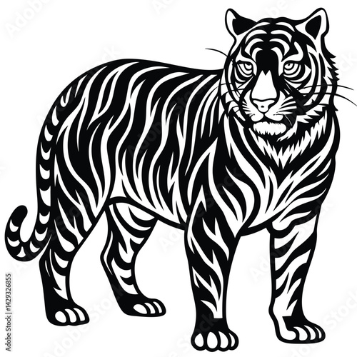 Majestic Tiger Black and White Tribal Wildlife Design