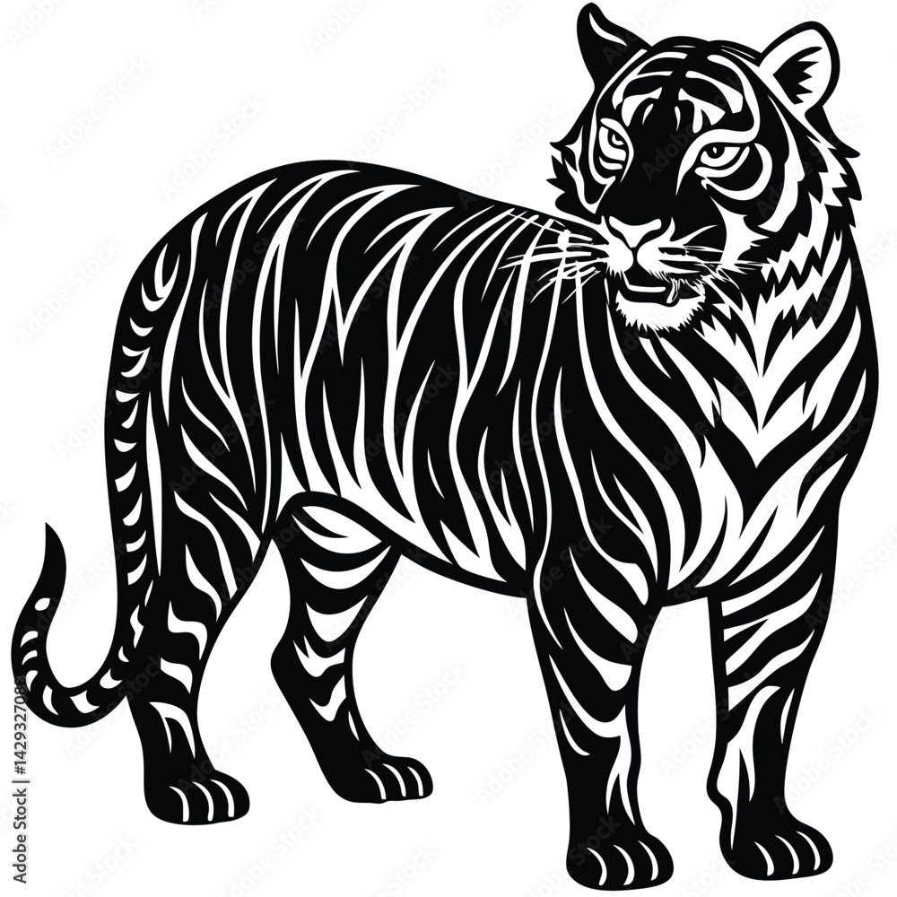 Obraz premium Majestic Tiger Black and White Tribal Wildlife Design