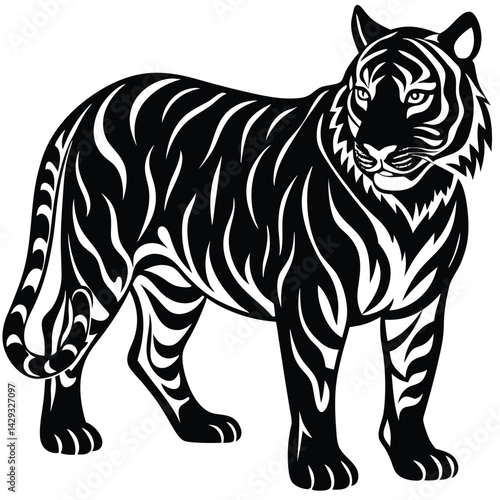 Majestic Tiger Black and White Tribal Wildlife Design