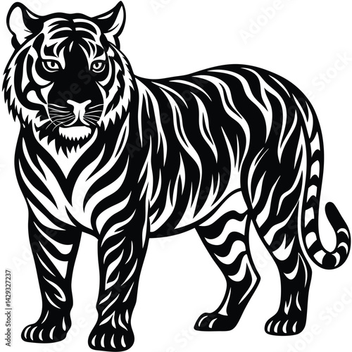 Majestic Tiger Black and White Tribal Wildlife Design