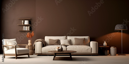 Interior delight of a cozy living room with dark chocolate brown walls 