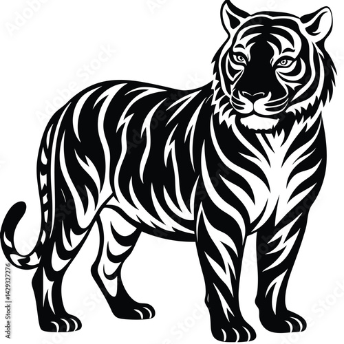 Majestic Tiger Black and White Tribal Wildlife Design
