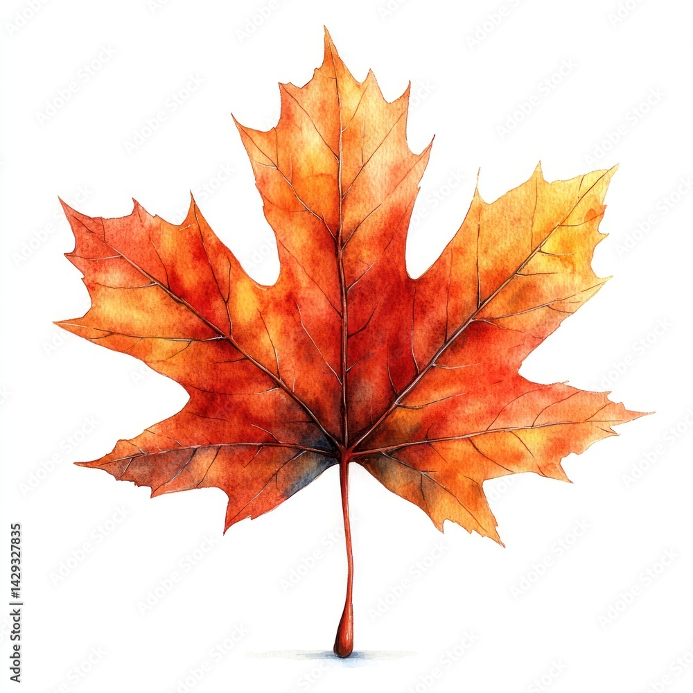 Fototapeta premium A detailed maple leaf shines in vibrant colors under golden sunlight
