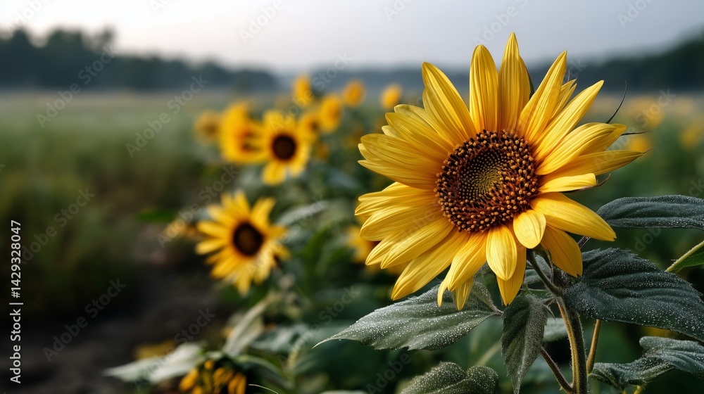Fototapeta premium Vibrant Sunflowers in a Summer Field Nature's Golden Beauty