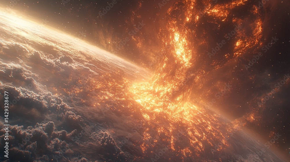 Fiery Cosmic Explosion Near Planet Fiery Cosmic Explosion Near Planet