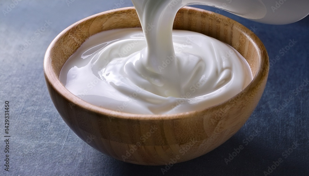 yogurt is poured into a bowl close up footage on the rotating table yogurt is poured into a bowl close up footage on the rotating table