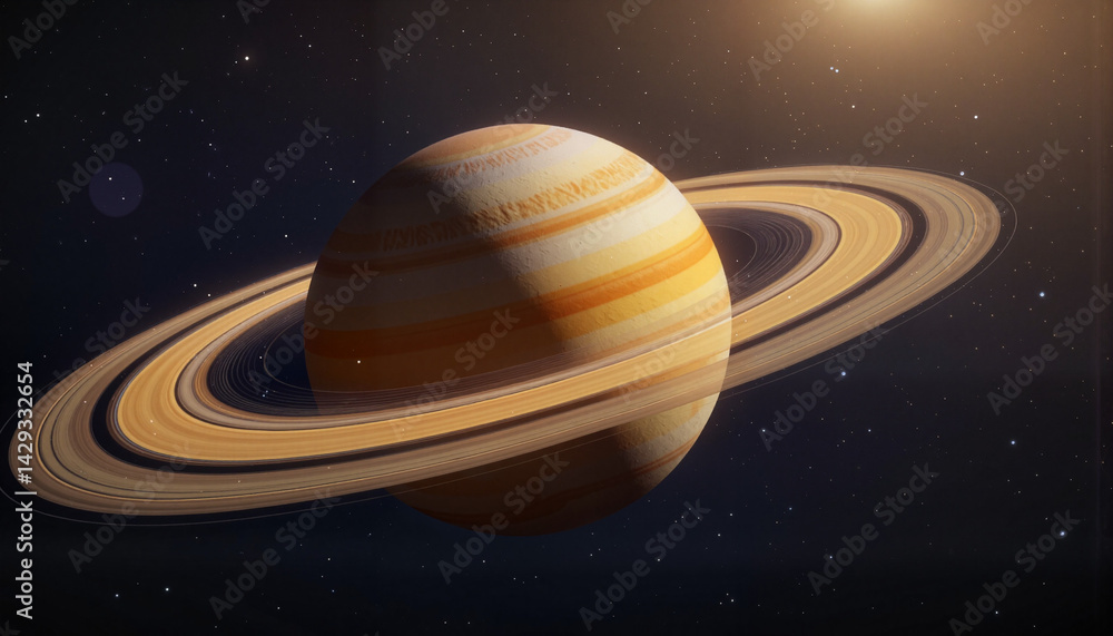 Fototapeta premium Saturn planet with rings glowing in space 