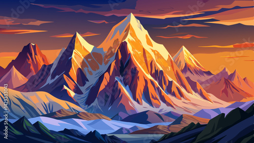 Very beautiful ,Panoramic view of beautiful snowy Masherbrum peak in Karakoram mountain range during sunset light 