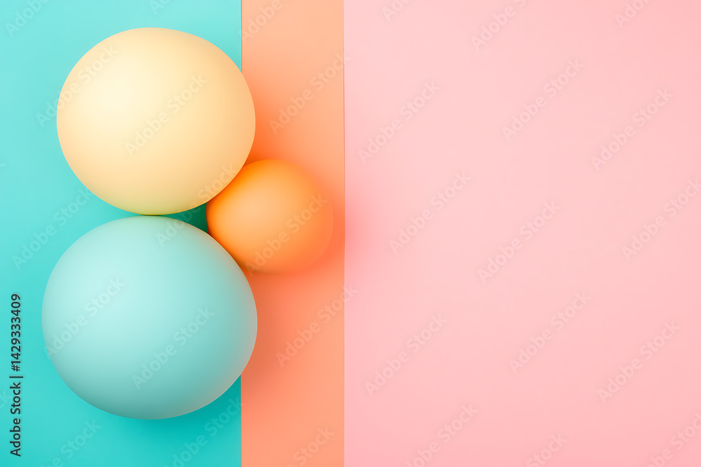 Colorful sphere composition against a vibrant backdrop. Modern pastel design. An eye-catching arrangement of shapes and colors for creative projects. Colorful sphere composition against a vibrant backdrop. Modern pastel design. An eye-catching arrangement of shapes and colors for creative projects.