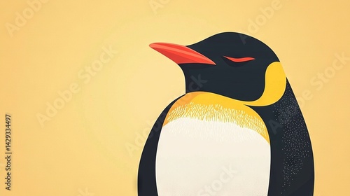 Wallpaper Mural   A painting of a penguin with a red beak and a white chest, against a yellow background Torontodigital.ca