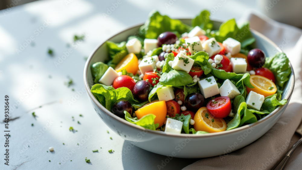 Fresh keto salad with berries on a white plate. Fresh keto salad with berries on a white plate.