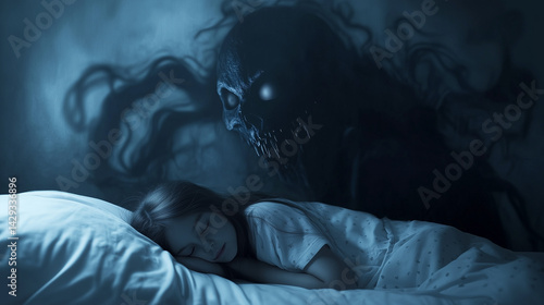 nightmare monster hovering over sleeping girl