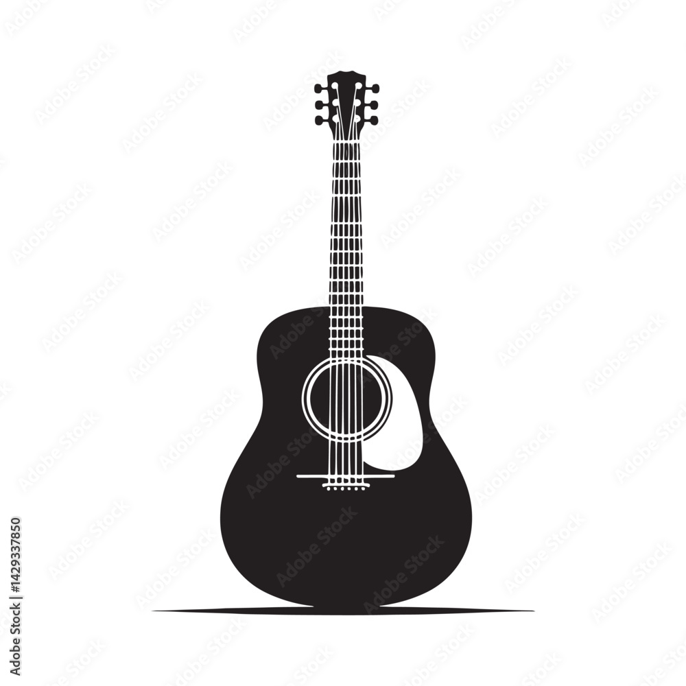 Obraz premium Strings of Serenity: A Beautiful Collection of Acoustic Guitar Vector Silhouettes Showcasing the Timeless Elegance, Musical Warmth, and Classic Shape of This Beloved Instrument