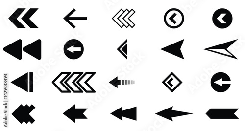 Left arrows icon set. Vector set of swipe arrows. Arrow vector icon. Arrows collection. Vector illustration