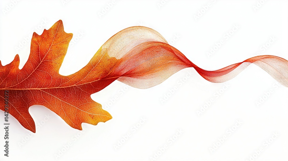 Red-orange leaf on white background with top light wave