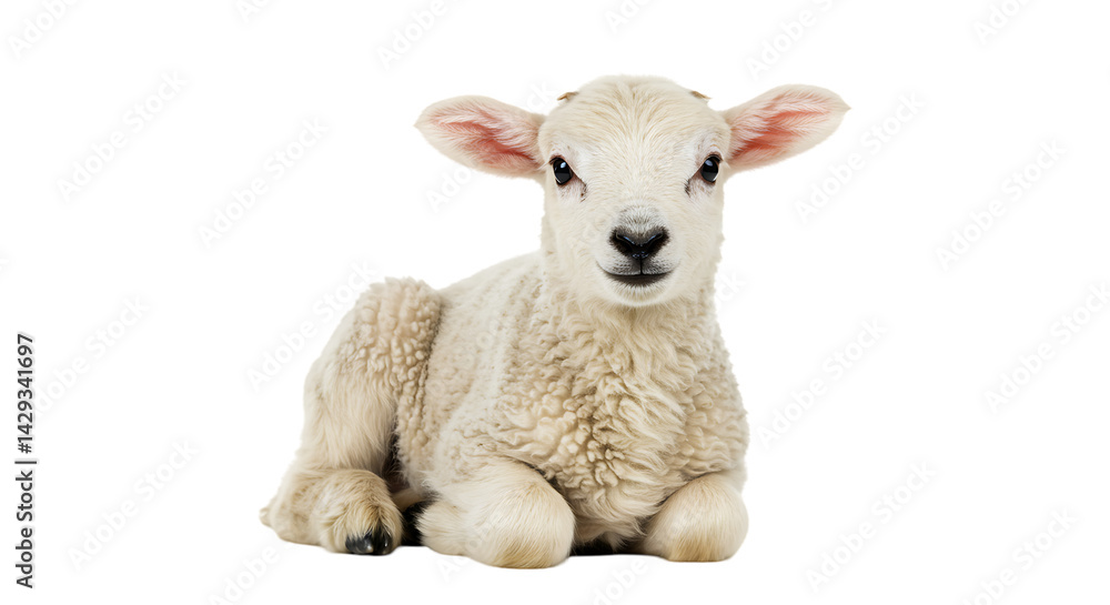 Fototapeta premium Sheep, A Young sheep looking at camera isolated on transparent background