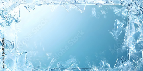 Cool backdrop of ice shards framing a soft gradient blue surface for overlays