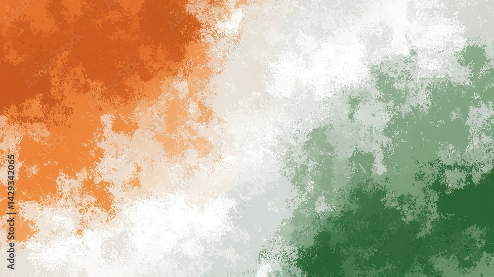 An image featuring an orange and white background with green and white stripes on both sides