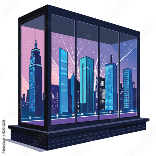 A futuristic cityscape skyline at night, featuring towering holographic skyscrapers and vibrant neon lights.