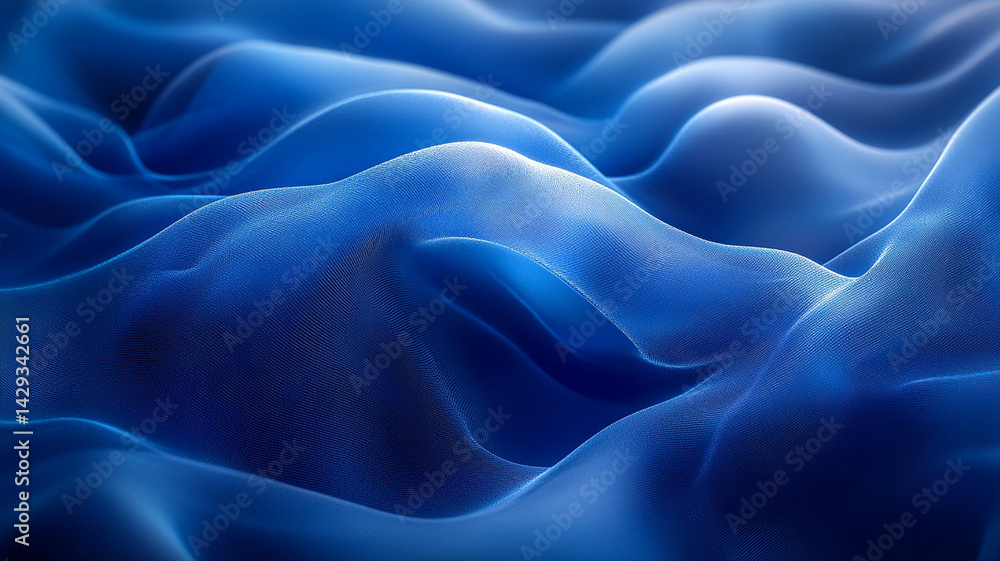 Obraz premium Wavy Blue Fabric, Rippling Silk Texture, Abstract Draped Pattern, Elegant Background