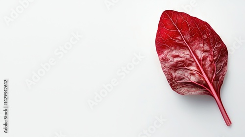 Obraz na płótnie Red leaf on white table with broccoli on white surface w salonie