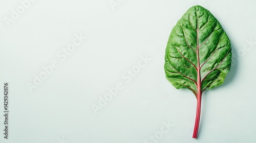 Obraz na płótnie A close-up of a red-stemmed spinach leaf on a white background w salonie