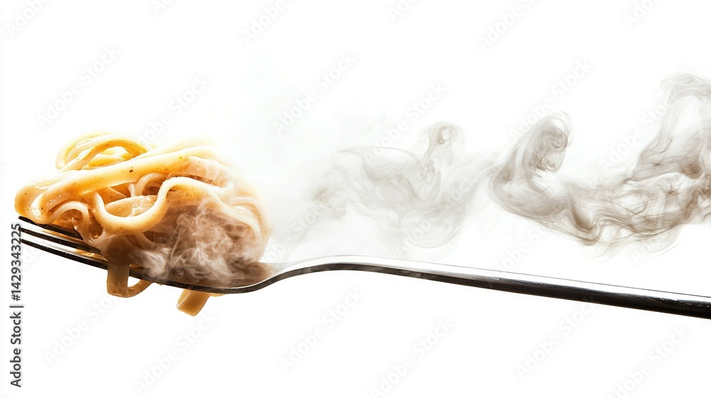 A close-up of a fork with food on it, emitting smoke from both ends