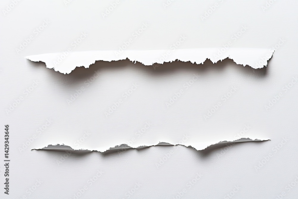 Two horizontal strips of white paper, torn and ragged, create a blank space in the center Two horizontal strips of white paper, torn and ragged, create a blank space in the center