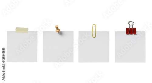 Notes with office supplies — transparent background