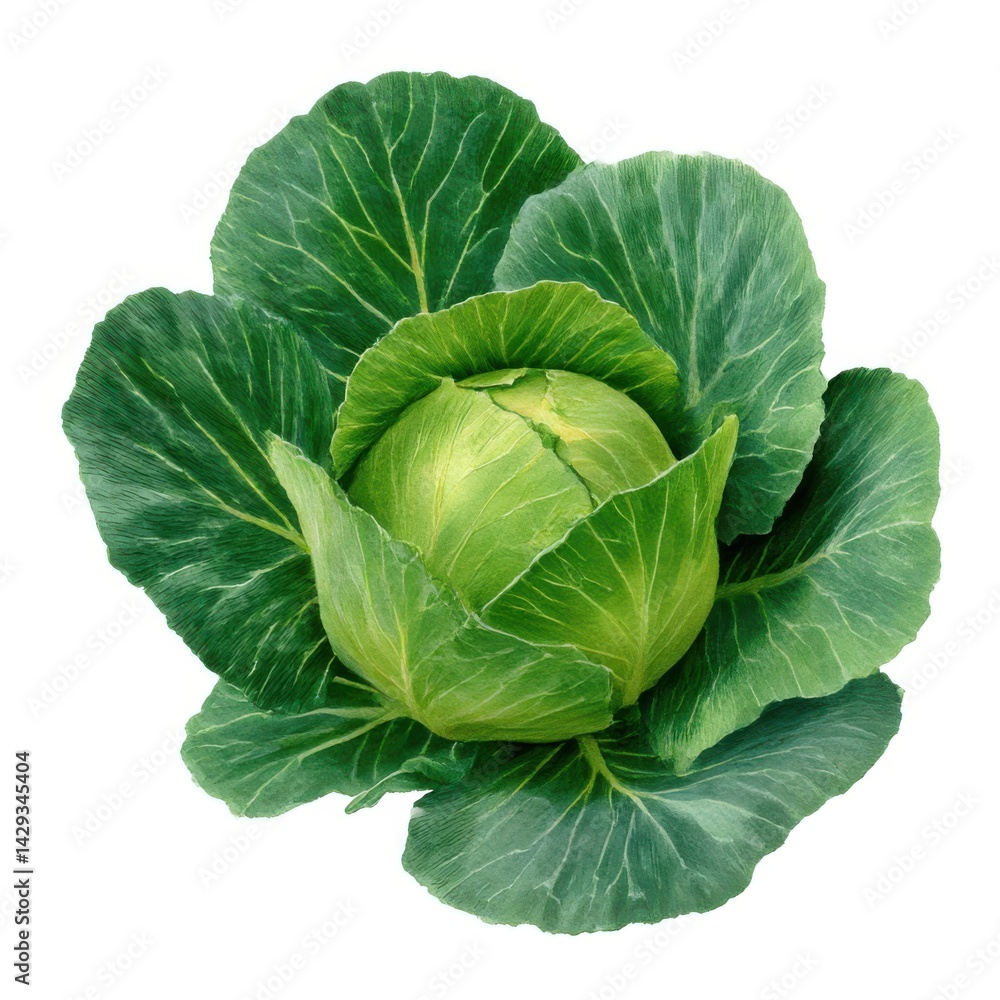Obraz premium Fresh green cabbage head close up on white background