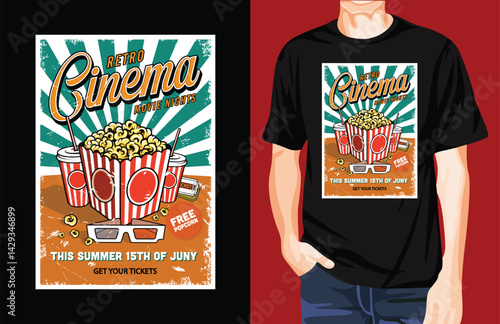 Retro cinema poster t-shirt design unique idea