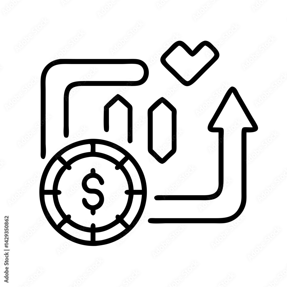 Financial growth chart with dollar coin and upward arrow for business investment success plan Financial growth chart with dollar coin and upward arrow for business investment success plan