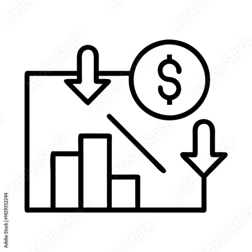 Economic downturn financial loss concept showing decrease in market value and investment decline